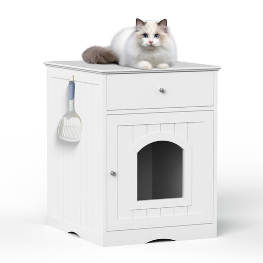 Wooden Drawer Side Table -  Cat Litter Box