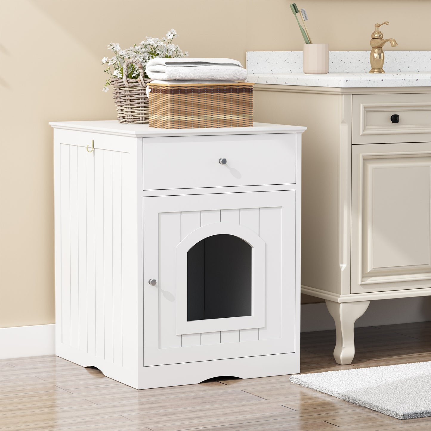 Wooden Drawer Side Table -  Cat Litter Box