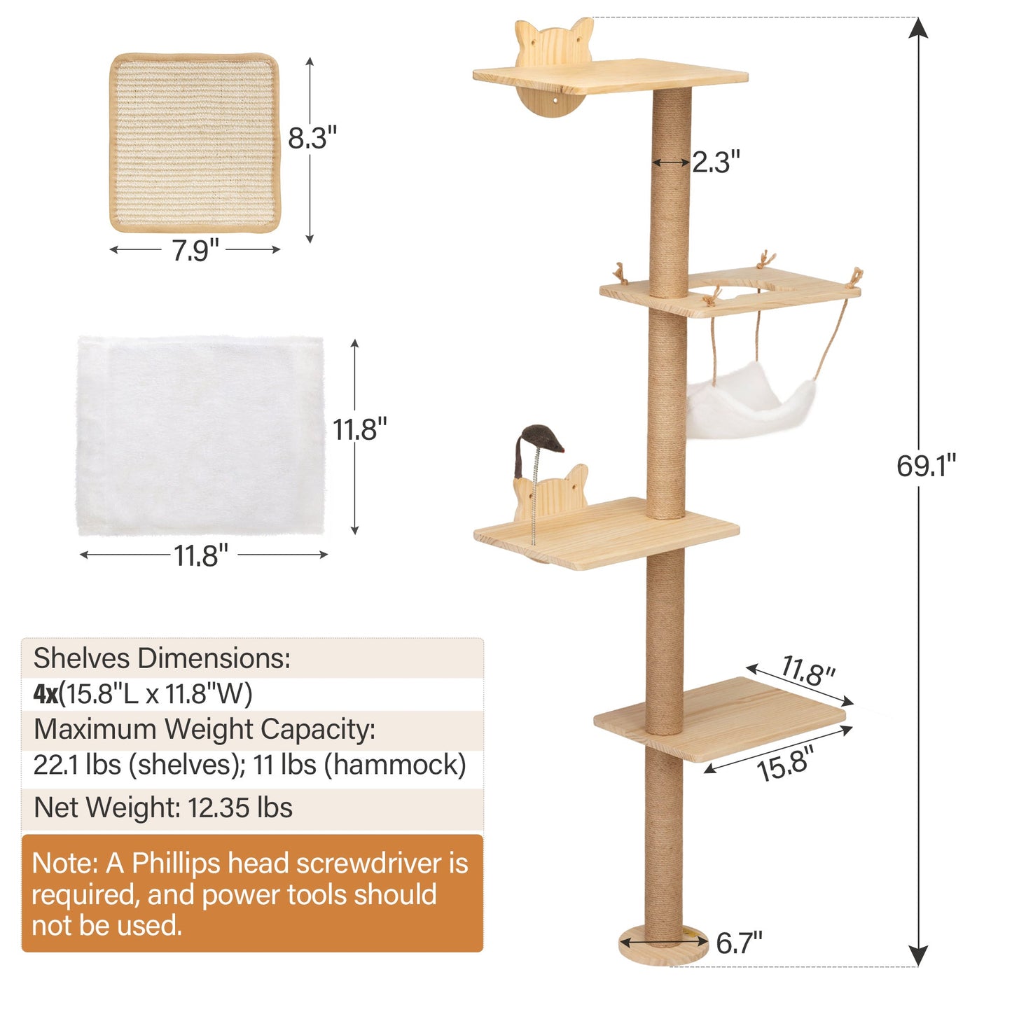 Wall-Mounted Wood Cat Scratching Pad